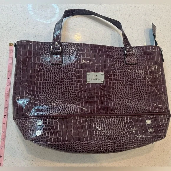 JM New York Burgundy Tote Travel Tech Business Bag Croc Pattern, Large - Picture 9 of 10